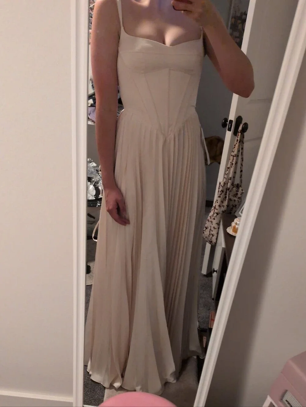 Azazie Ivory Pleated Maxi Dress with Corset Bodice - Picture 3 of 3